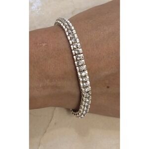 Elegant 1980s Monet Tennis Bracelet Silver Tone 6.75"